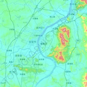 Topografische Karte 青原区, Höhe, Relief