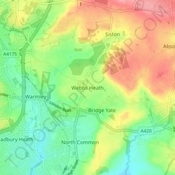 Topografische Karte Webbs Heath, Höhe, Relief