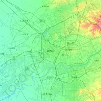 Topografische Karte 铁西区, Höhe, Relief