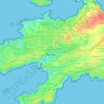 Topografische Karte Kernigou, Höhe, Relief