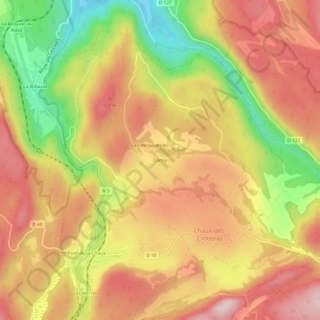 Topografische Karte Cornu, Höhe, Relief