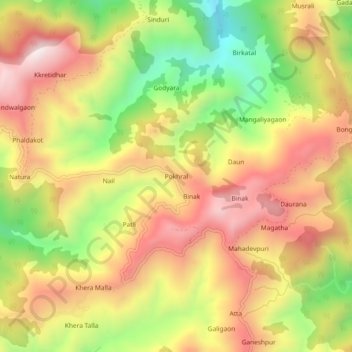 Topografische Karte Pokhral, Höhe, Relief