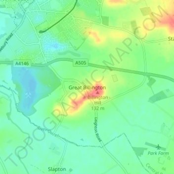 Topografische Karte Great Billington, Höhe, Relief