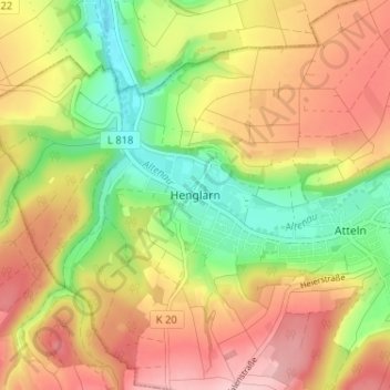 Topografische Karte Henglarn, Höhe, Relief