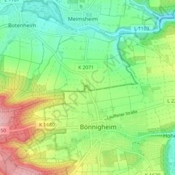 Topografische Karte Bellevue, Höhe, Relief