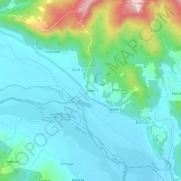 Topografische Karte Sade, Höhe, Relief