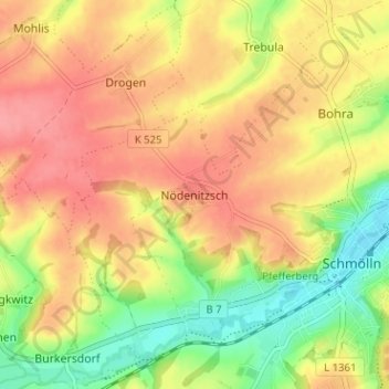 Topografische Karte Nödenitzsch, Höhe, Relief