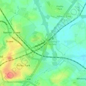 Topografische Karte Streethay, Höhe, Relief