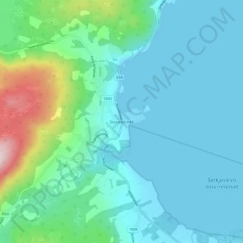 Topografische Karte Storsteinnes, Höhe, Relief
