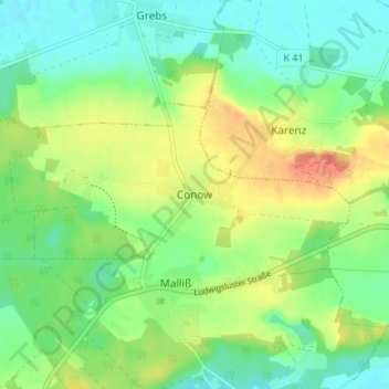 Topografische Karte Conow, Höhe, Relief