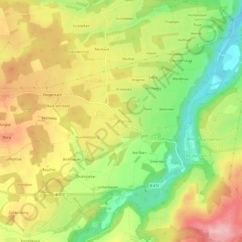 Topografische Karte Wall, Höhe, Relief