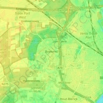 Topografische Karte Boekend, Höhe, Relief