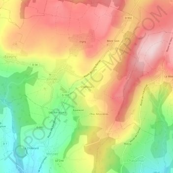 Topografische Karte Chamoux, Höhe, Relief