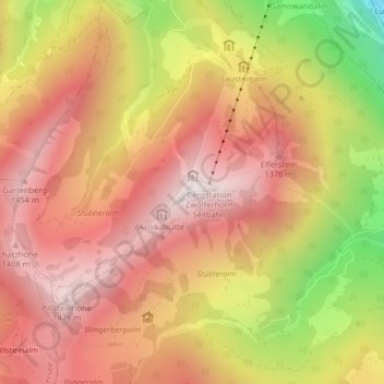 Topografische Karte Zwölferhorn, Höhe, Relief