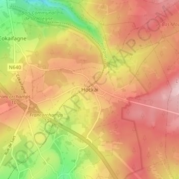 Topografische Karte Hockai, Höhe, Relief