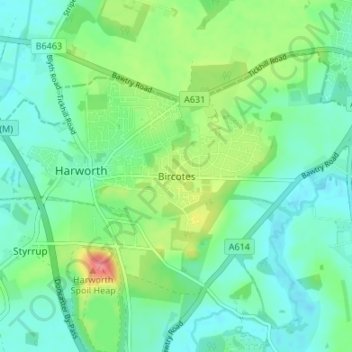 Topografische Karte Bircotes, Höhe, Relief