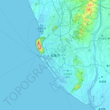 Topografische Karte Kaohsiung, Höhe, Relief
