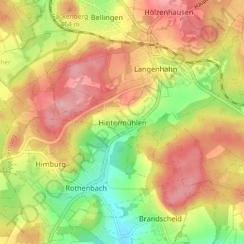 Topografische Karte Hintermühlen, Höhe, Relief
