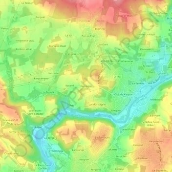 Topografische Karte Kernégan, Höhe, Relief
