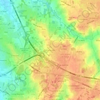 Topografische Karte La Guiraudière, Höhe, Relief