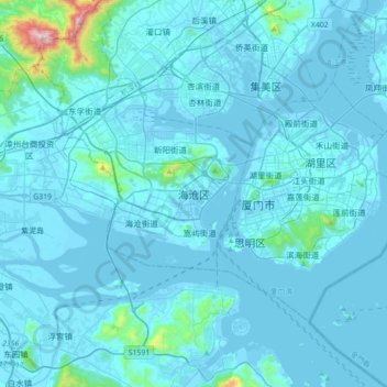 Topografische Karte 海沧区, Höhe, Relief