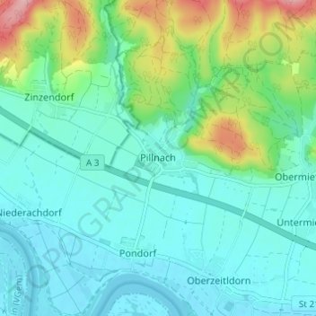Topografische Karte Pillnach, Höhe, Relief
