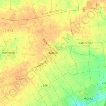 Topografische Karte Hottorf, Höhe, Relief