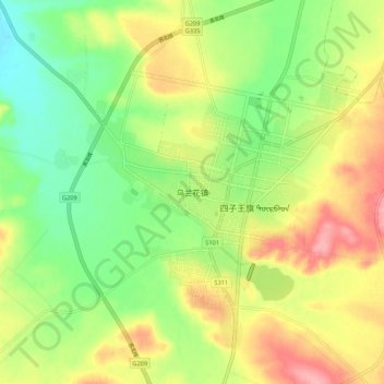 Topografische Karte 乌兰花镇, Höhe, Relief