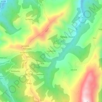 Topografische Karte Las Dueñas, Höhe, Relief