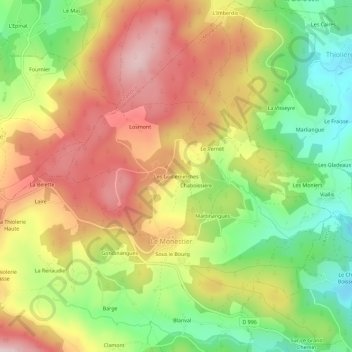 Topografische Karte Les Guilleminches, Höhe, Relief