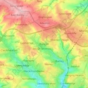 Topografische Karte Birstall, Höhe, Relief