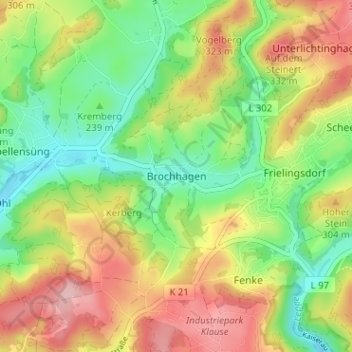 Topografische Karte Brochhagen, Höhe, Relief