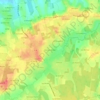 Topografische Karte Maisons Neuves, Höhe, Relief
