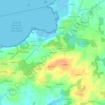 Topografische Karte Kerfraval, Höhe, Relief