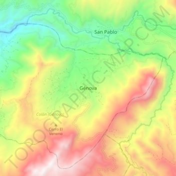 Topografische Karte Génova, Höhe, Relief