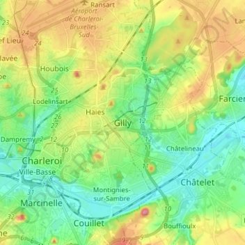 Topografische Karte Gilly, Höhe, Relief