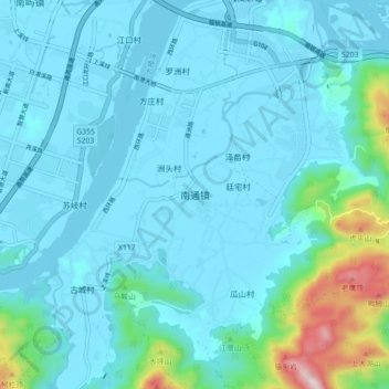 Topografische Karte 南通镇, Höhe, Relief