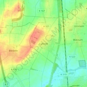 Topografische Karte Lühnde, Höhe, Relief