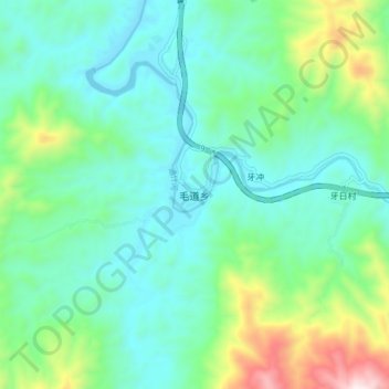 Topografische Karte 毛道乡, Höhe, Relief