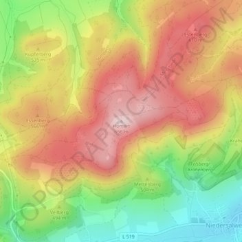 Topografische Karte Homert, Höhe, Relief