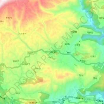 Topografische Karte 沙坝镇, Höhe, Relief