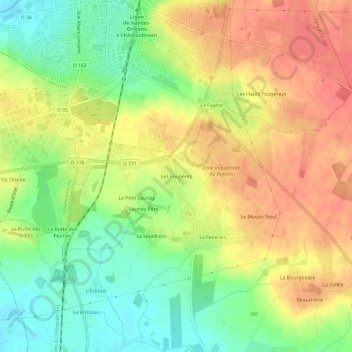 Topografische Karte Les Fougères, Höhe, Relief