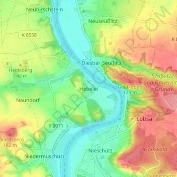 Topografische Karte Hebelei, Höhe, Relief