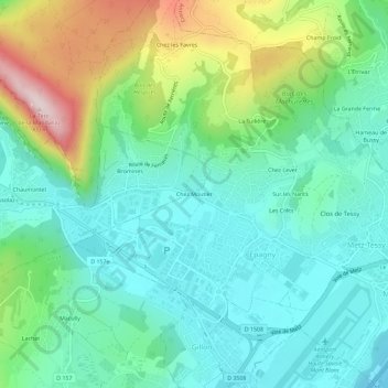Topografische Karte Chez Moutier, Höhe, Relief