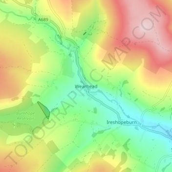 Topografische Karte Wearhead, Höhe, Relief
