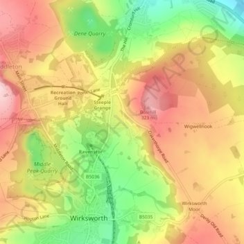 Topografische Karte Bolehill, Höhe, Relief