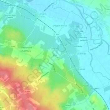 Topografische Karte Ortre, Höhe, Relief