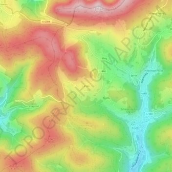 Topografische Karte Lehen, Höhe, Relief