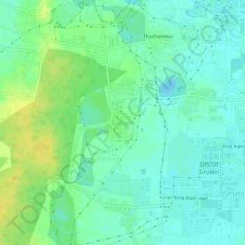 Topografische Karte Siruseri, Höhe, Relief