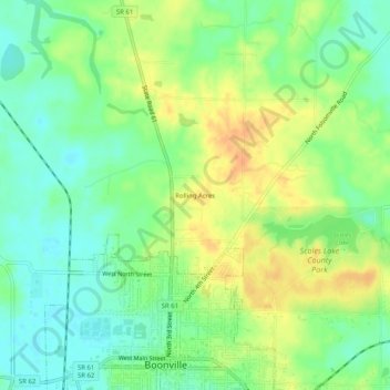 Topografische Karte Rolling Acres, Höhe, Relief
